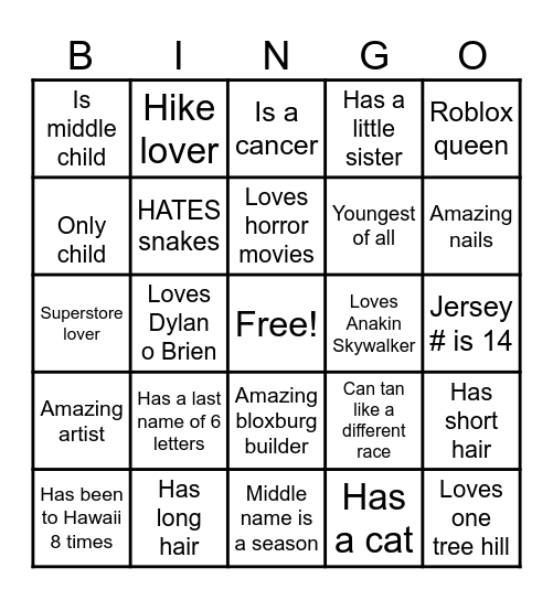 Guest bingo! Bingo Card