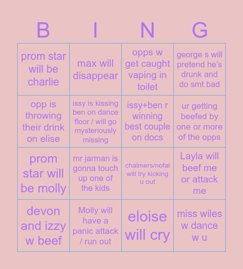 Prom 24 Bingo Card