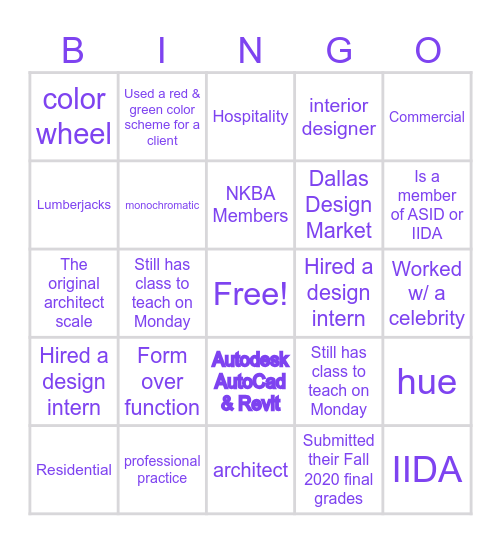 Interior Design Bingo Card