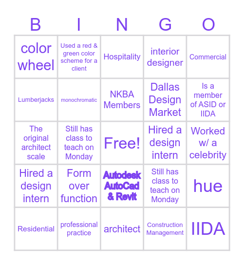 Interior Design Bingo Card