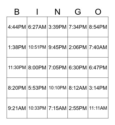 What time do you ...? Bingo Card