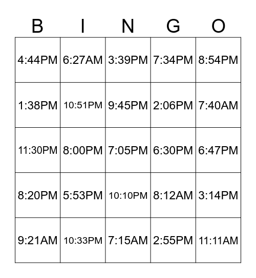 What time do you ...? Bingo Card