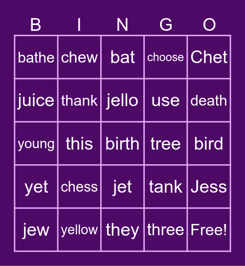 Phonetics Bingo Card