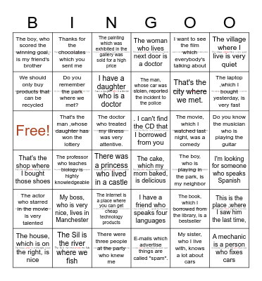 relative clause Bingo Card