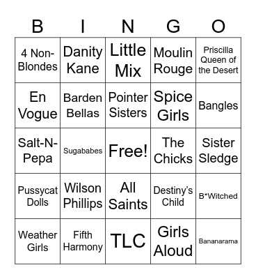 Girl Groups Bingo Card