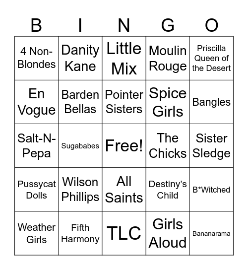 Girl Groups Bingo Card