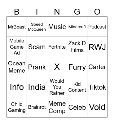 Yt Shorts Video Bingo Card