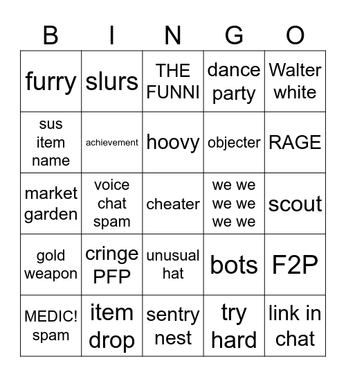 tf2 causal Bingo Card