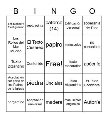 biblia Bingo Card