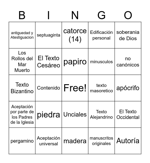 biblia Bingo Card