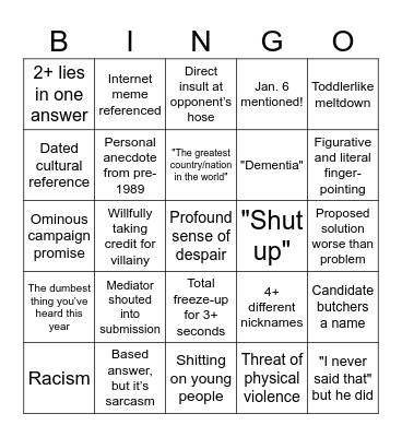 2024 Presidential Debate Bingo Card