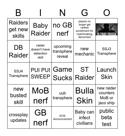 Breakers Bingo Card