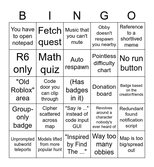 Modern Roblox Badge Hunts Bingo Card