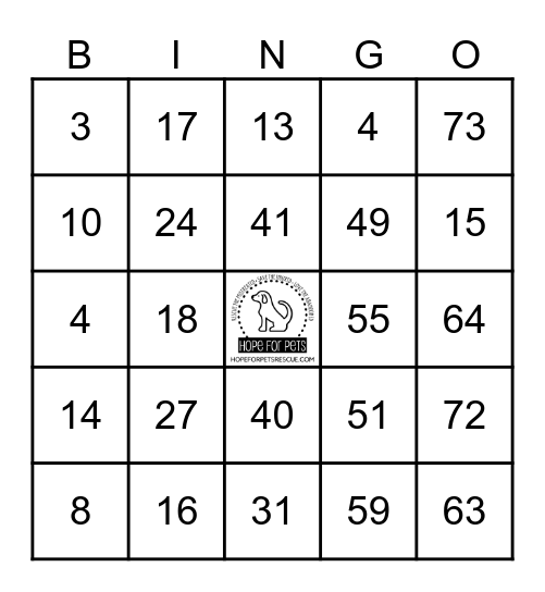 Hope For Pets Rescue Bingo Card