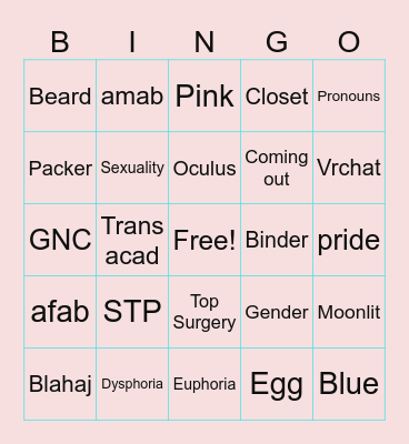 Trans Masc Bingo Card