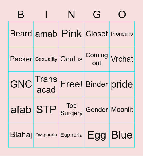 Trans Masc Bingo Card