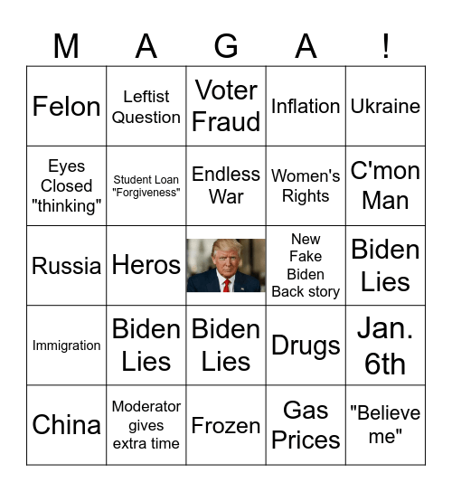 Presidental Debate 2024 Bingo Card