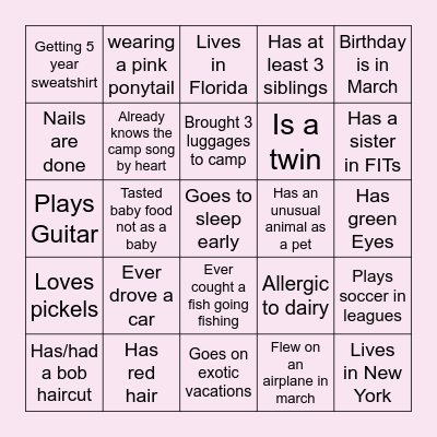 Get To Know You Bingo Card