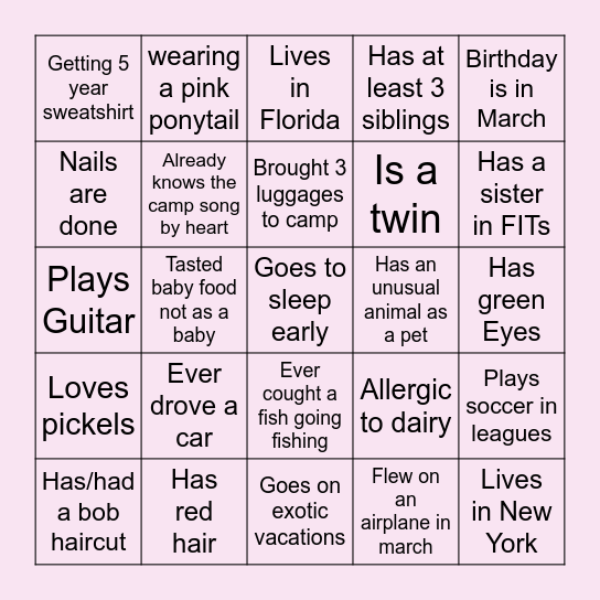 Get To Know You Bingo Card