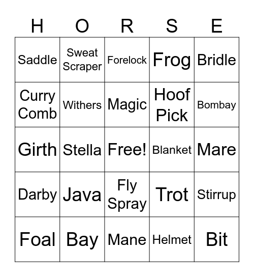 Horse Camp Bingo Card