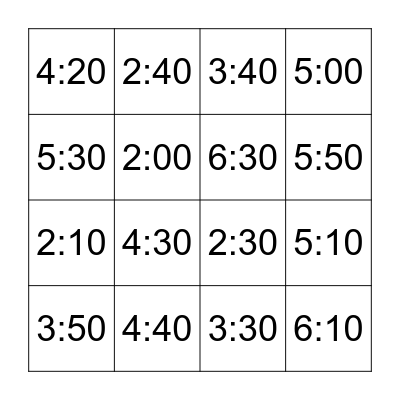What time do you ______? Bingo Card