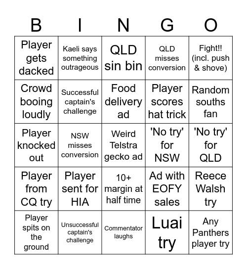 Strate of Origin #2 Bingo Card
