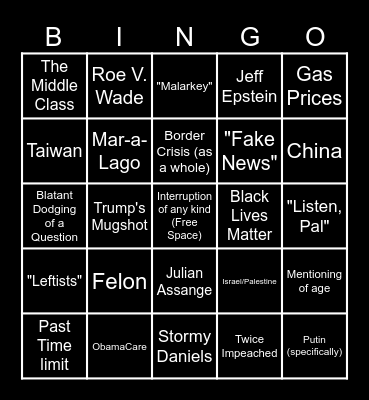 2024 Presidential Debate Bingo Card