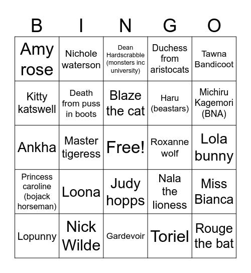 Furry bingo Card