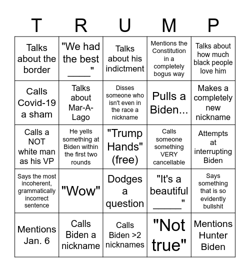 Trumpingo Bingo Card