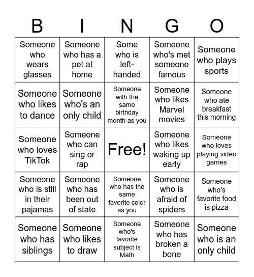 Human Bingo Card