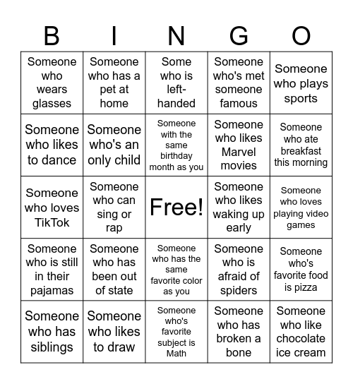 Human Bingo Card