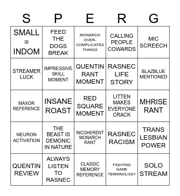 Monarchy Streams Bingo Card