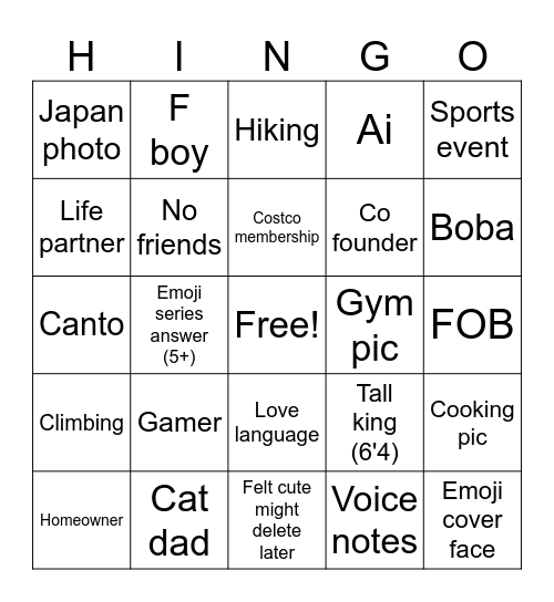 Untitled Bingo Card