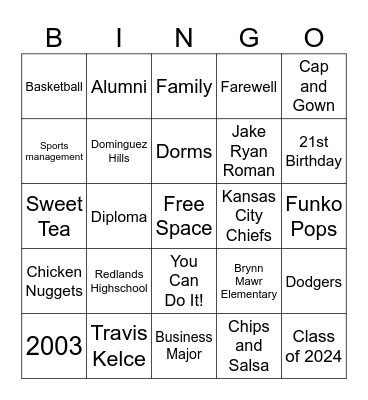Jake's Graduation Bingo Card