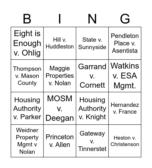 Housing Appellate Law 2024! Bingo Card