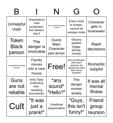 Horror Media Tropes Bingo Card