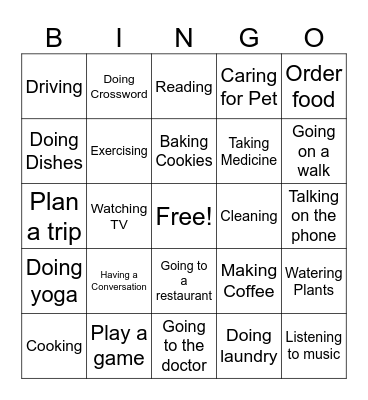 Aphasia Conversation Group Bingo Card