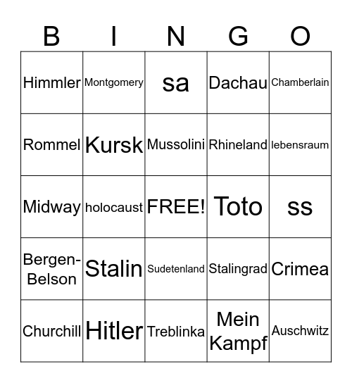 World War II Bingo Card