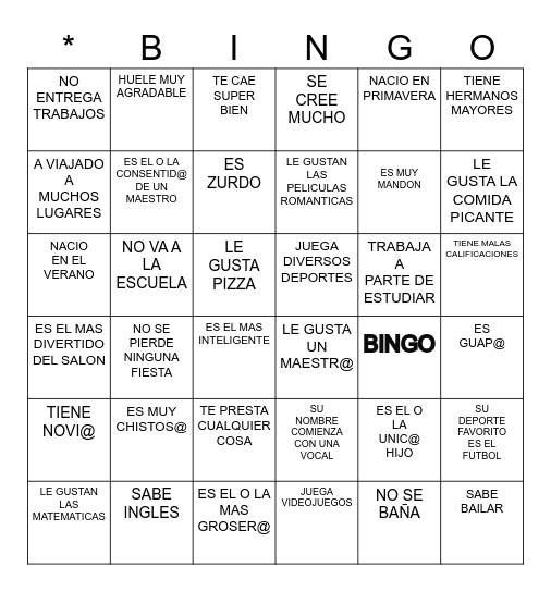 Coloca el nombre de algún compañero. Bingo Card