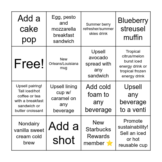 Starbucks Summer Bingo Card