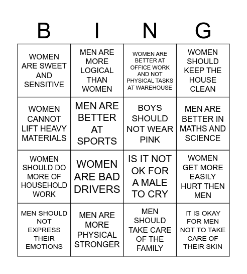 UNCONCIOUS BIAS Bingo Card