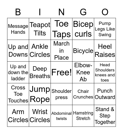 Exercise Bingo Card