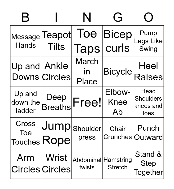 Exercise Bingo Card