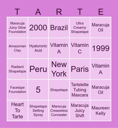 TARTE BINGO Card