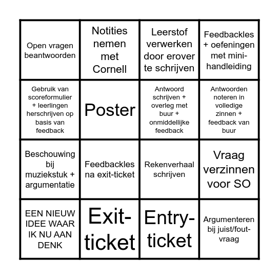 Schrijfkansen in de les Bingo Card