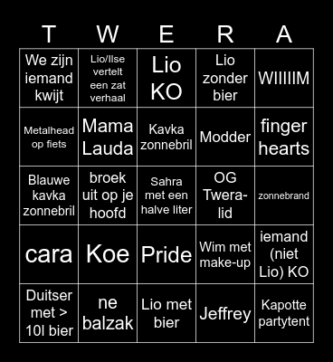 TWERA 24 Bingo Card