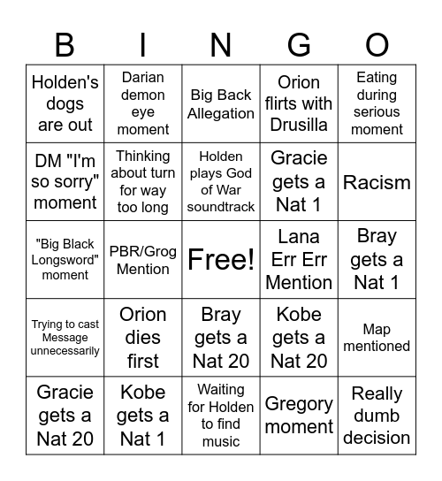 DND Bingo Card