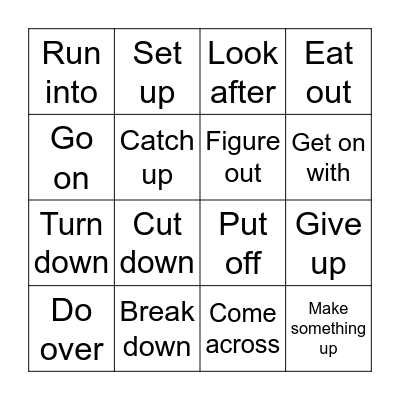 Phrasal verbs Bingo Card