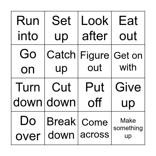 Phrasal verbs Bingo Card