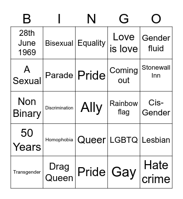 Pride Bingo Card